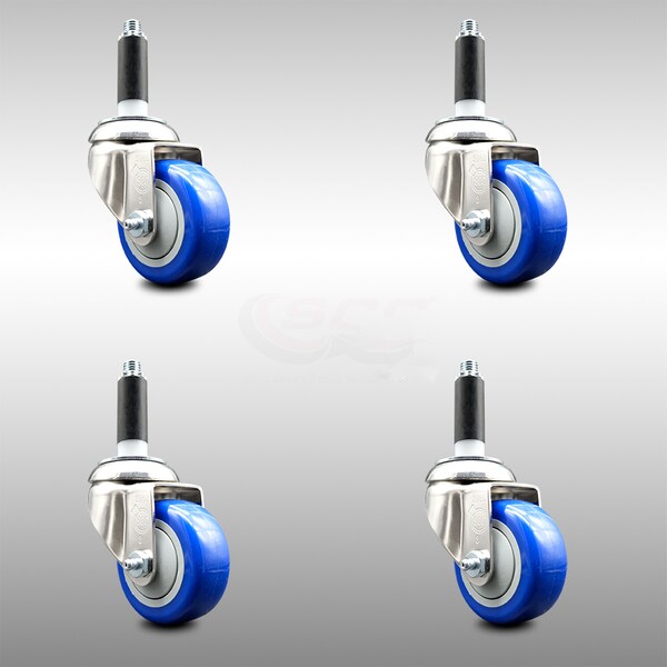 Service Caster 3.5 Inch 316SS Blue Polyurethane Swivel 7/8 Inch Expanding Stem Caster Set SCC-SS316EX20S3514-PPUB-BLUE-78-4 - main
